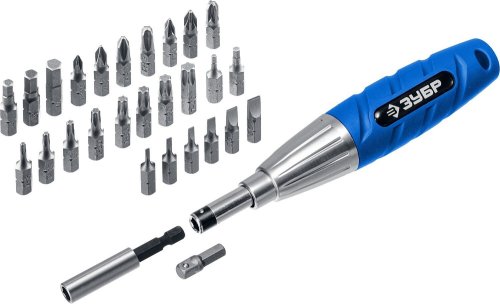 Отвертка динамометрическая Зубр 64020 со шкалой, регулируемая, 1-4 Нм, 26 бит в наборе с адаптер  картинка